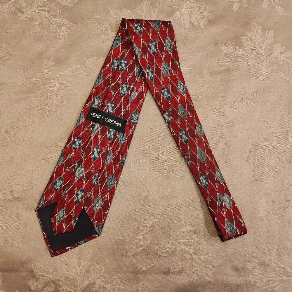 Henry Grethel Vintage 100% Italian Silk Red Tie, Excellent Used Condition! (EUC) - Picture 1 of 5